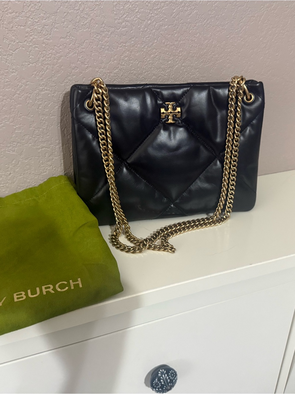 Authentic Tory Burch Black small Kira Quilted Shoulder Bag